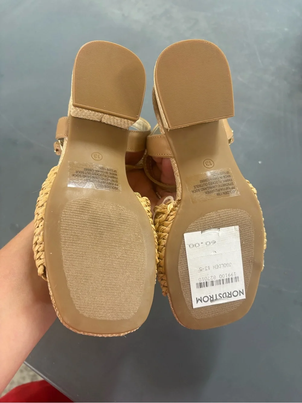 Steve Madden J Golden Natural Braided Mid Heel Sandals with Gold Accent 13